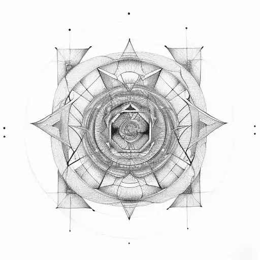 geometric vitruvian with shapes and golden spirals tattoo design idea