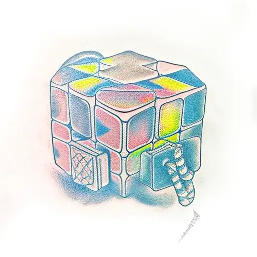 melting Rubiks cube tattoo design idea