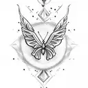 Butterfly with sagittarius with phoenix with date tattoo design idea