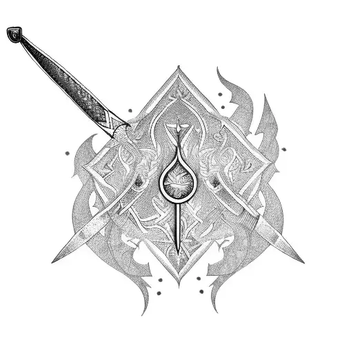 swords and shamshir's in a line coming down the middle of left leg in black ink with a Farsi phrases integrated  tattoo design idea