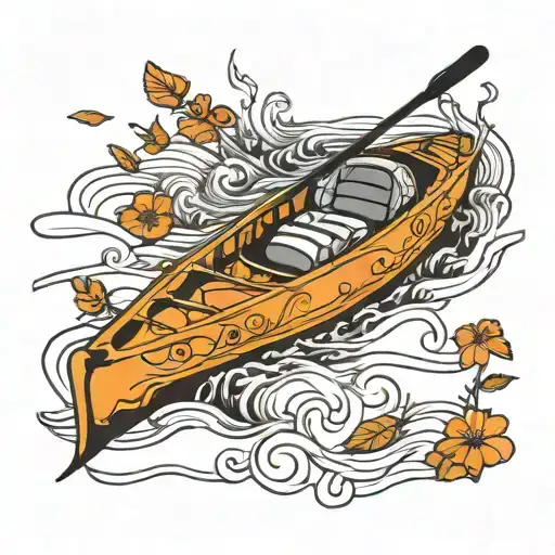 Outline of a 2 person kayak slightly underwater tattoo design idea