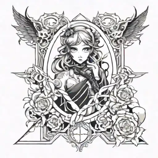 create a tattoo of darkanime within rectangle frame and upto 5 inchs tattoo design idea