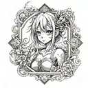 create a tattoo of horrified anime within rectangle frame and upto 5 inchs tattoo design idea