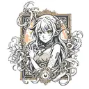 create a tattoo of horrified anime within rectangle frame and upto 5 inchs tattoo design idea