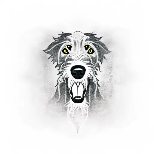 A black and grey tattoo of a majestic Irish wolfhound playing a guitar tattoo design idea