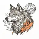 realistic wolf howling with clouds and lightning trash polka style tattoo design idea