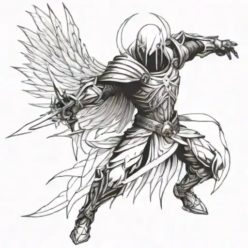 tyrael from diablo video game with his sword in front of him tattoo design idea