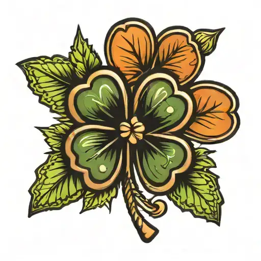 western penny and four leaf clover tattoo design idea