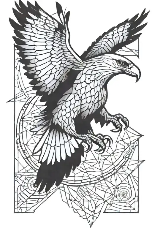 eagle on elbow spiraling polygons tattoo design idea