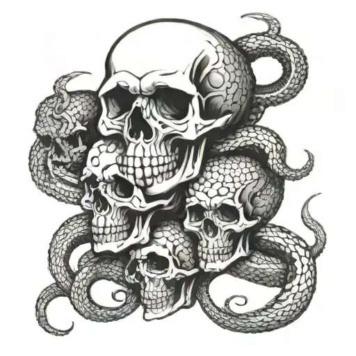 snakes in skulls tattoo design idea