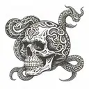 snakes in skulls tattoo design idea