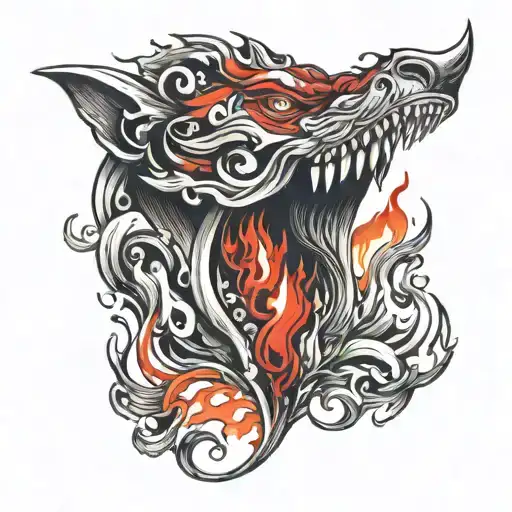 red flames on throat tattoo design idea