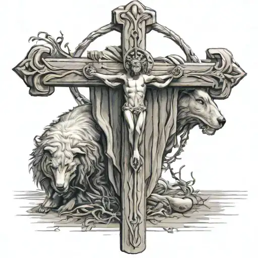 shepherd's staff and rod but where the rod is the perpendicular line in a biblical cross tattoo design idea