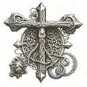shepherd's staff and rod but where the rod is the perpendicular line in a biblical cross tattoo design idea