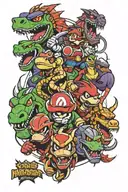 Mario Bros, Yoshi, Crash Bandicoot, Spyro The Dragon, God of War Kratos, Mortal Kombat Scorpion, Silent Hill tattoo design idea