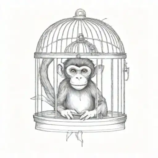 monkey inside a bird cage tattoo design idea