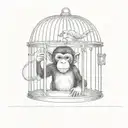 monkey inside a bird cage tattoo design idea