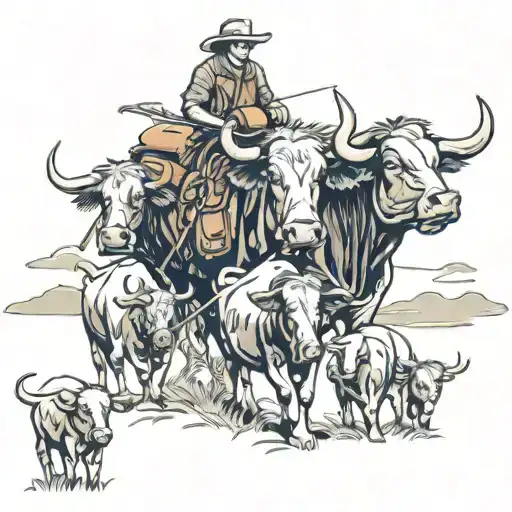 droving cattle herd grazing tattoo design idea
