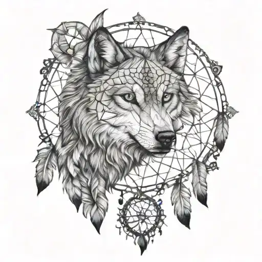The Wolf and the Dreamcatcher tattoo design idea