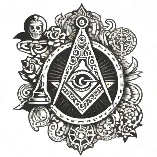 kabala 369 freemasonry symbols in black tattoo design idea