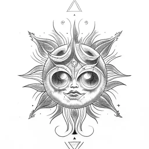Sun moon star wiccan tarot tattoo design idea