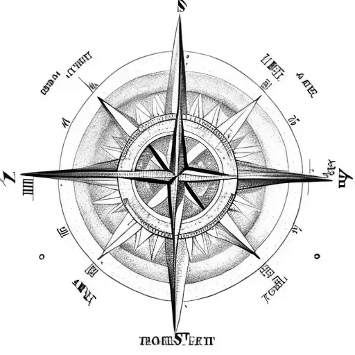 A compass as the center with a moon in one quadrant and a sun on the opposite quadrant tattoo design idea