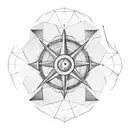 Hexagon pattern in the background,A compass as the center with a moon in one quadrant and a sun on the opposite quadrant tattoo design idea