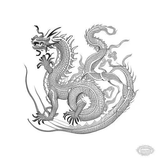 oriental dragon surrounded by spider lily flowers tattoo design idea