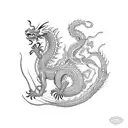 oriental dragon surrounded by spider lily flowers tattoo design idea