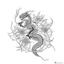 oriental dragon surrounded by spider lily flowers tattoo design idea
