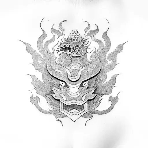 Create a Japanese style tattoo with a temple on the shoulder from which a dragon emerges where its head will end on the  tattoo design idea