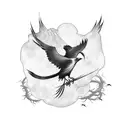 A tattoo of Itachi holding a chain with crows perched on it, against a backdrop of a mystical forest tattoo design idea