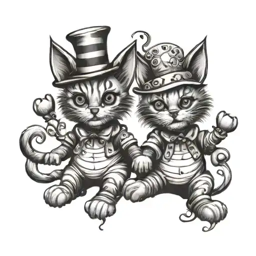 a cute two headed clown cat standing on it's hind legs tattoo design idea