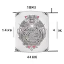 Rectangular leather label with side seams, hanging with a string on one side. inside the label it says: momomomomo tattoo design idea