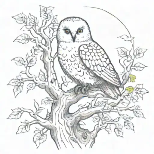 Hedwig in a tree tattoo design idea