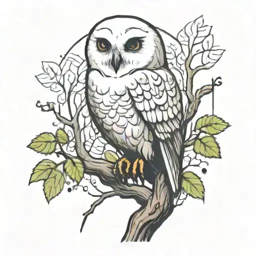 Hedwig in a tree tattoo design idea