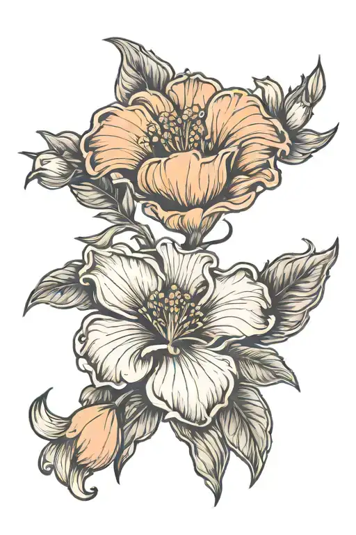 fleur de lis, magnolia, orange, California poppy tattoo design idea