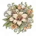 fleur de lis with magnolia, orange blossom, and california poppy  tattoo design idea