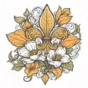 fleur de lis with magnolia, orange blossom, and california poppy  tattoo design idea