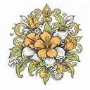 fleur de lis with magnolia, orange blossom, and california poppy  tattoo design idea