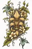 fleur de lis with magnolia and pine tree branches tattoo design idea