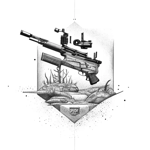 A hunting rifle morphing into an army tank tattoo design idea