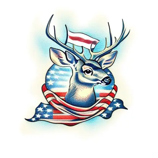 deer, fish, american flag  tattoo design idea