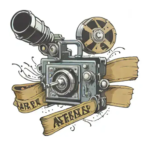 Film motif tattoo consisting of arri alexa 35 camera and clapperboard tattoo design idea