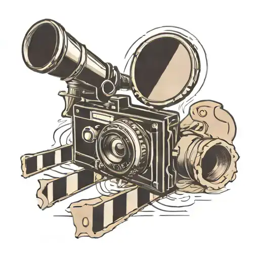 Image of clapperboard and camera in 35 mm film tattoo design idea