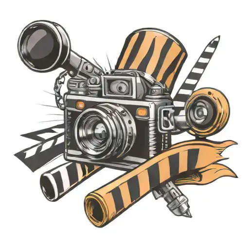 tattoo with vertical lines consisting of Sony camera and clapperboard motifs tattoo design idea