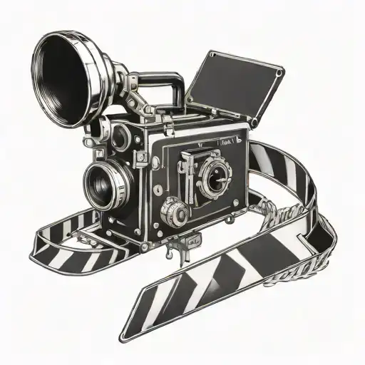 Film motif tattoo consisting of arri alexa 35 camera and clapperboard tattoo design idea