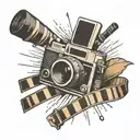 tattoo with vertical lines consisting of Sony camera and clapperboard motifs tattoo design idea