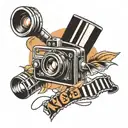 tattoo with vertical lines consisting of Sony camera and clapperboard motifs tattoo design idea