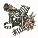 tattoo with vertical lines consisting of Sony camera and clapperboard motifs tattoo design idea